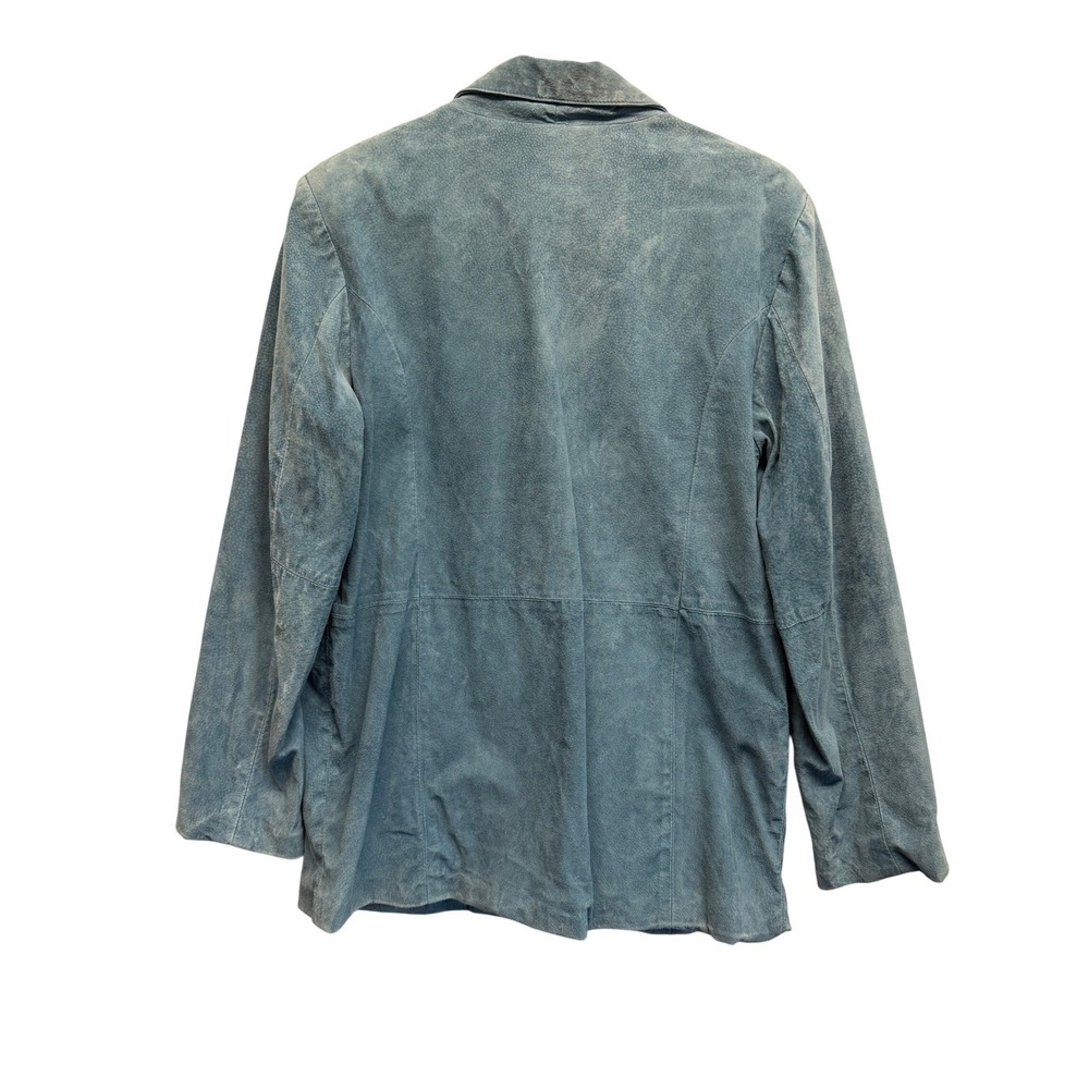 Vtg Dialogue Genuine Leather Jacket Women Medium Blue Suede Blazer Style - Picture 7 of 8